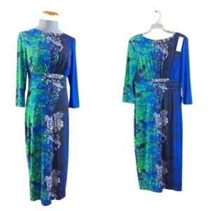 Melrose Floral Abstract Blue Green and Black Dress Size 6